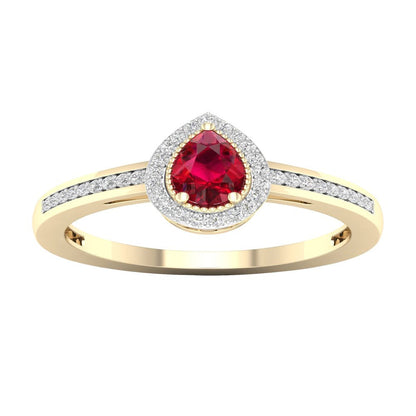 Imperial Gemstone 10K Yellow Gold Pear Ruby 1/8 CT TW Diamond Halo Women'S Ring