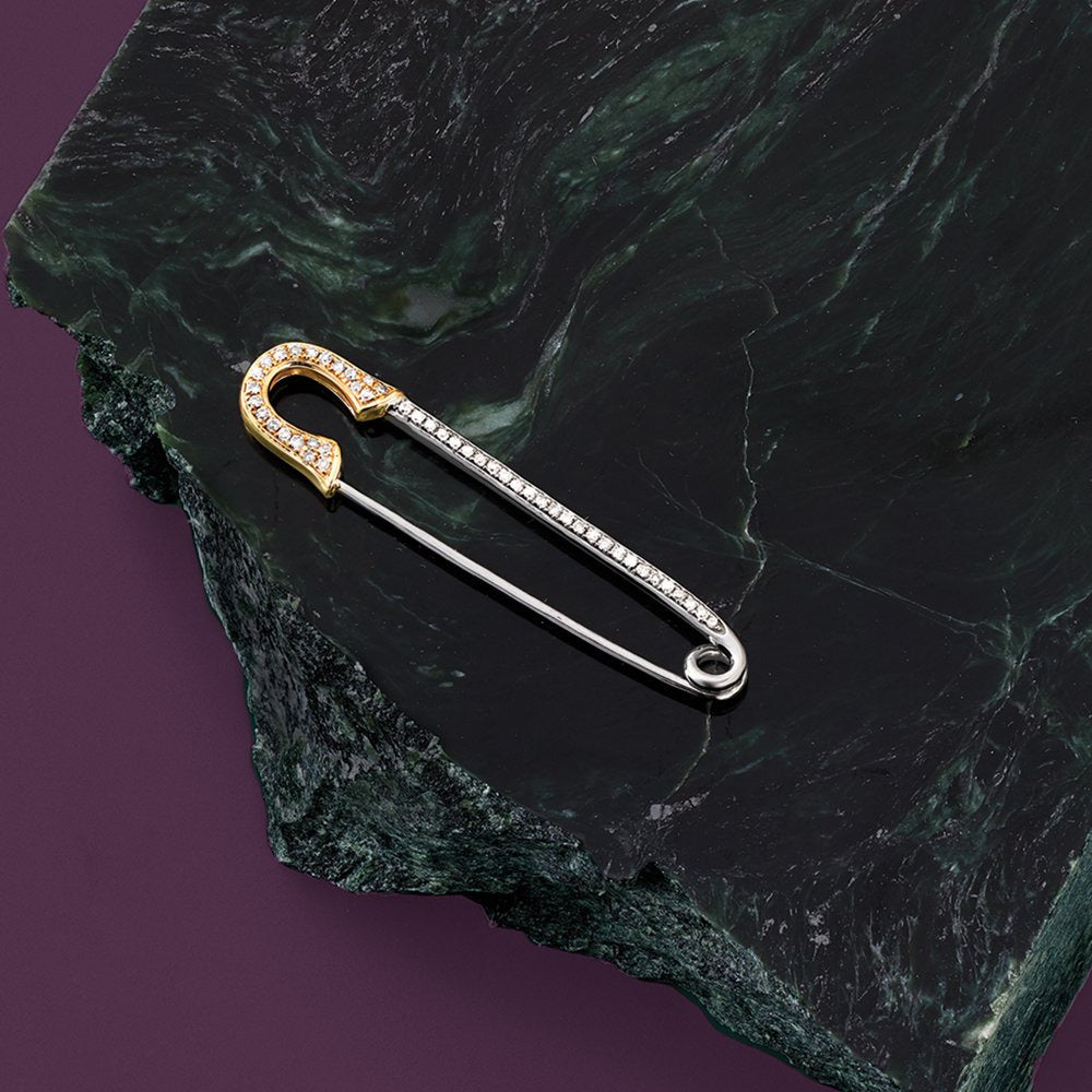 0.16 Ct. T.W. Diamond Safety Pin in Sterling Silver and 14Kt Yellow Gold