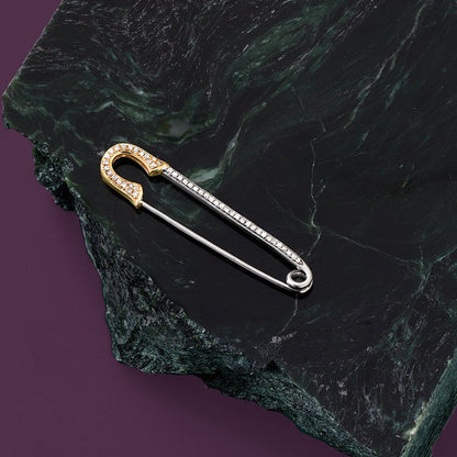 0.16 Ct. T.W. Diamond Safety Pin in Sterling Silver and 14Kt Yellow Gold
