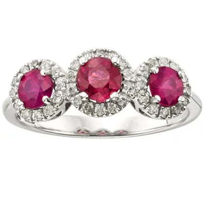 3 Stone Genuine Ruby and 0.19CT. T.W. Diamond Ring in 14K Gold