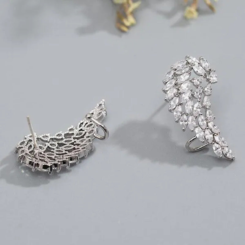 Bridal Wedding Climber Earrings 18K Gold Micro Pave Diamond Angel Wing Earrings