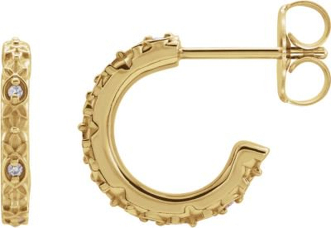 14K White Gold .04 Ctw Diamond Vintage-Inspired J-Hoop Earrings Fashion Finished