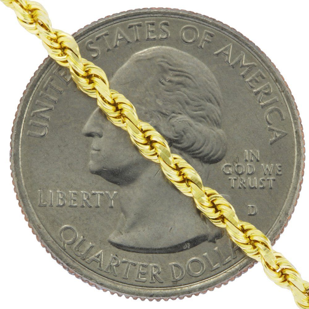 10K Yellow Gold 3Mm Diamond Cut Rope Chain Pendant Necklace, Mens Womens with Lo