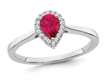 1/2 Carat (Ctw) Teardrop Ruby Ring in 14K White Gold with 1/10 Carat (Ctw) Diamo