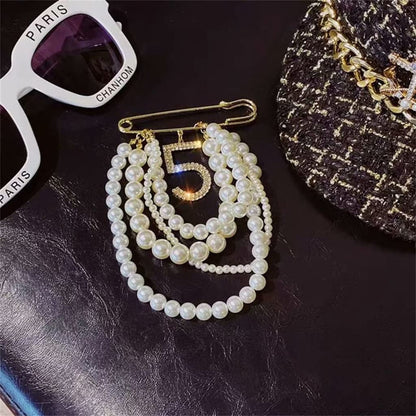 CXDTBH Heavy Industry Pearl Tassel Brooch Fashion Temperament Atmosphere Brooch