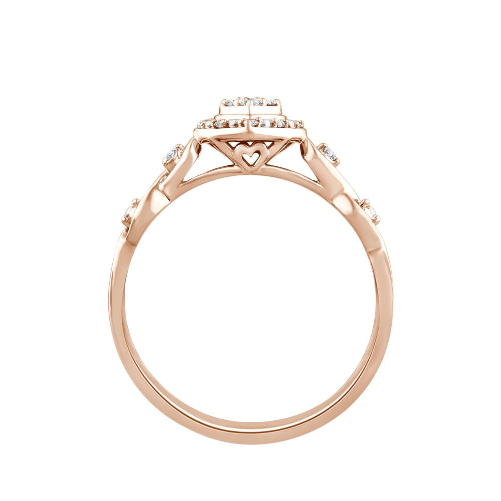 Color of Love 1/10 Cttw Diamonds Promise Ring in 10KT Pink Gold with Garland of