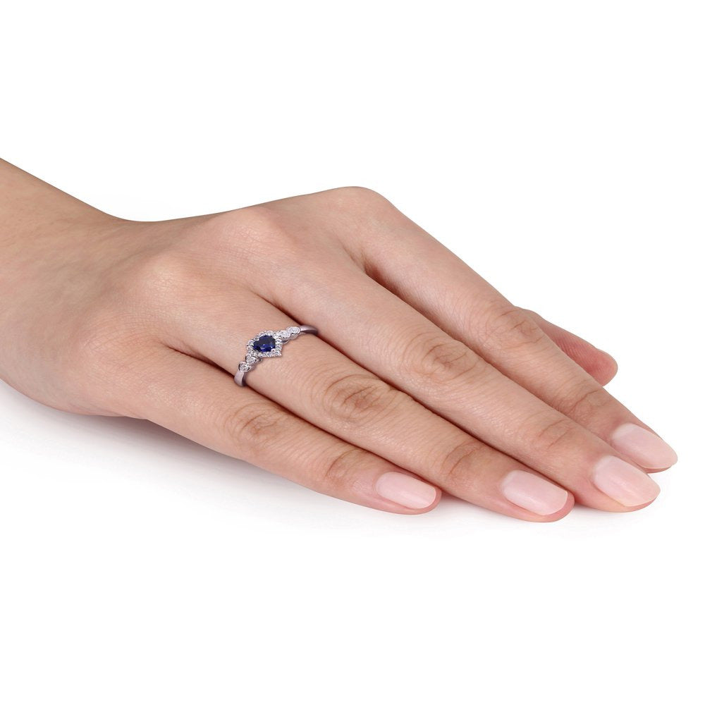 3/8 Carat T.G.W. Created Blue Sapphire, Created White Sapphire and Diamond Accen