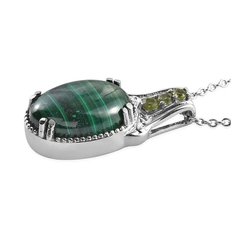 Birthday Gifts Stainless Steel Malachite Peridot August Birthstone Pendant Neckl