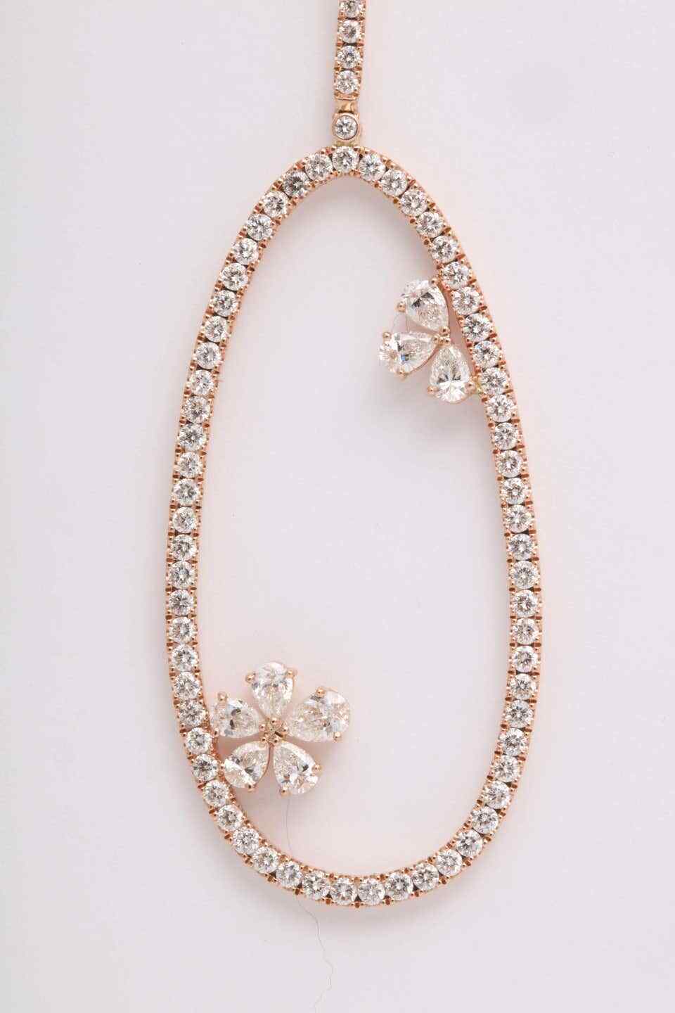 Diamond Dangle Earring with Flowers Rose Gold
