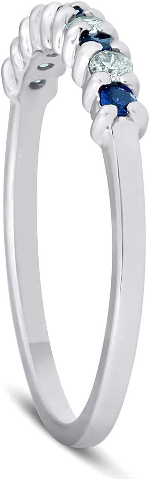 1/4CT Blue Sapphire & Diamond Wedding Ring 10K White Gold