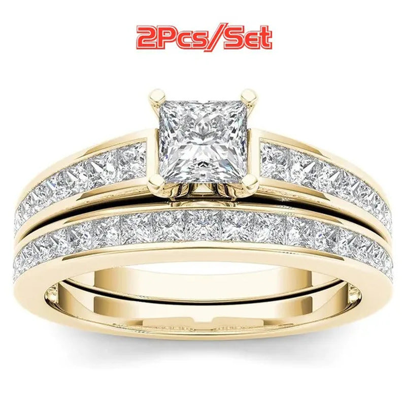 2Pcs / Set Wedding Engagement Ring Set Shiny Women'S Diamond Wedding Ring Annive