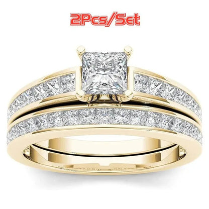 2Pcs / Set Wedding Engagement Ring Set Shiny Women'S Diamond Wedding Ring Annive