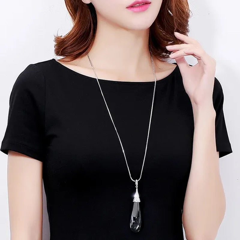 Simple Fashion Necklace Jewelry Large Water Drop Crystal Diamond Sweater Chain