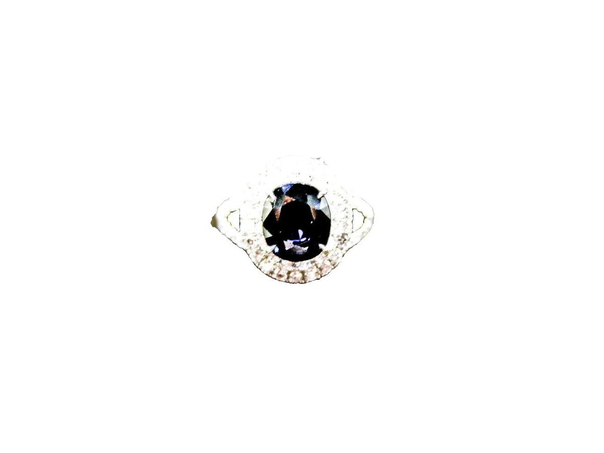 OVAL DEEP BLUE SAPPHIRE ROUND BRILLIANT PRONG SET DIAMOND