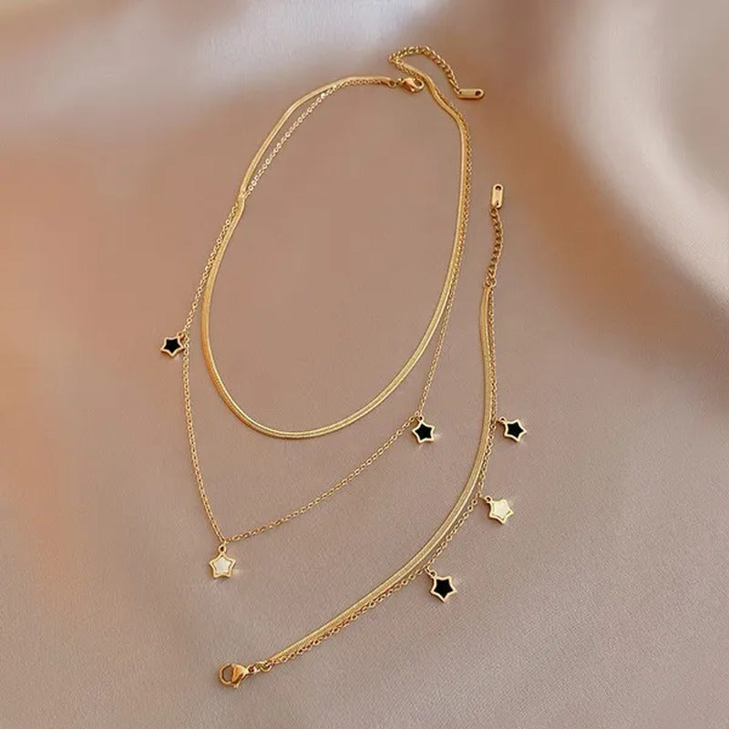 Double Layer Enamel Star Pendant Necklace for Women Bracelet 2021 Trendy Party F