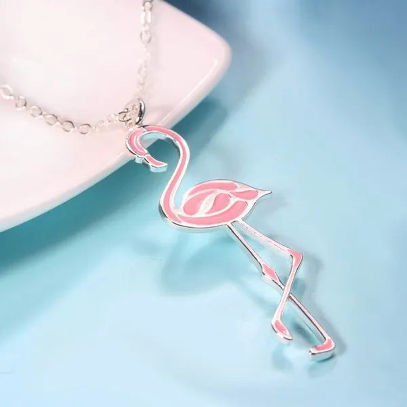 Romantic Elegant Engagement Wedding Linkchain Animal Shape Flamingo Pendant Neck