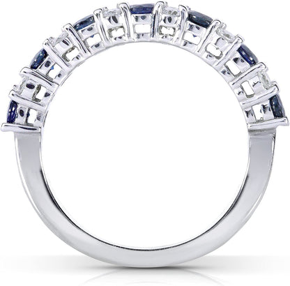Diamond and Blue Sapphire Band 1 Carat (Ctw) in 14K White Gold