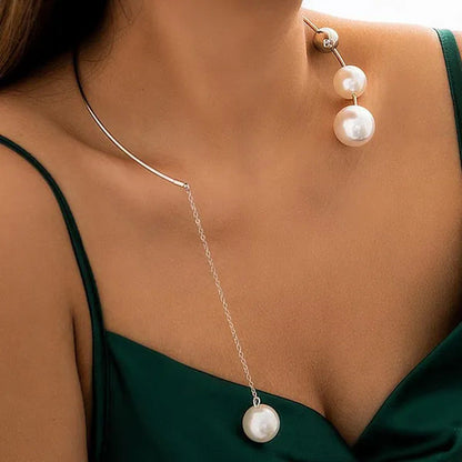 1Pcs Pearl Choker Necklace Elegant Big White Imitation Pearl Choker Necklace Cla
