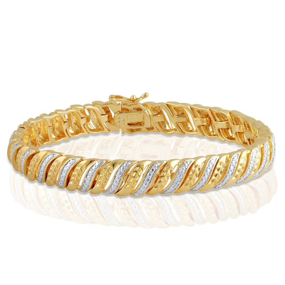 Arista Diamond Accent Fashion Bracelet 14K Gold over Brass, 7.5"
