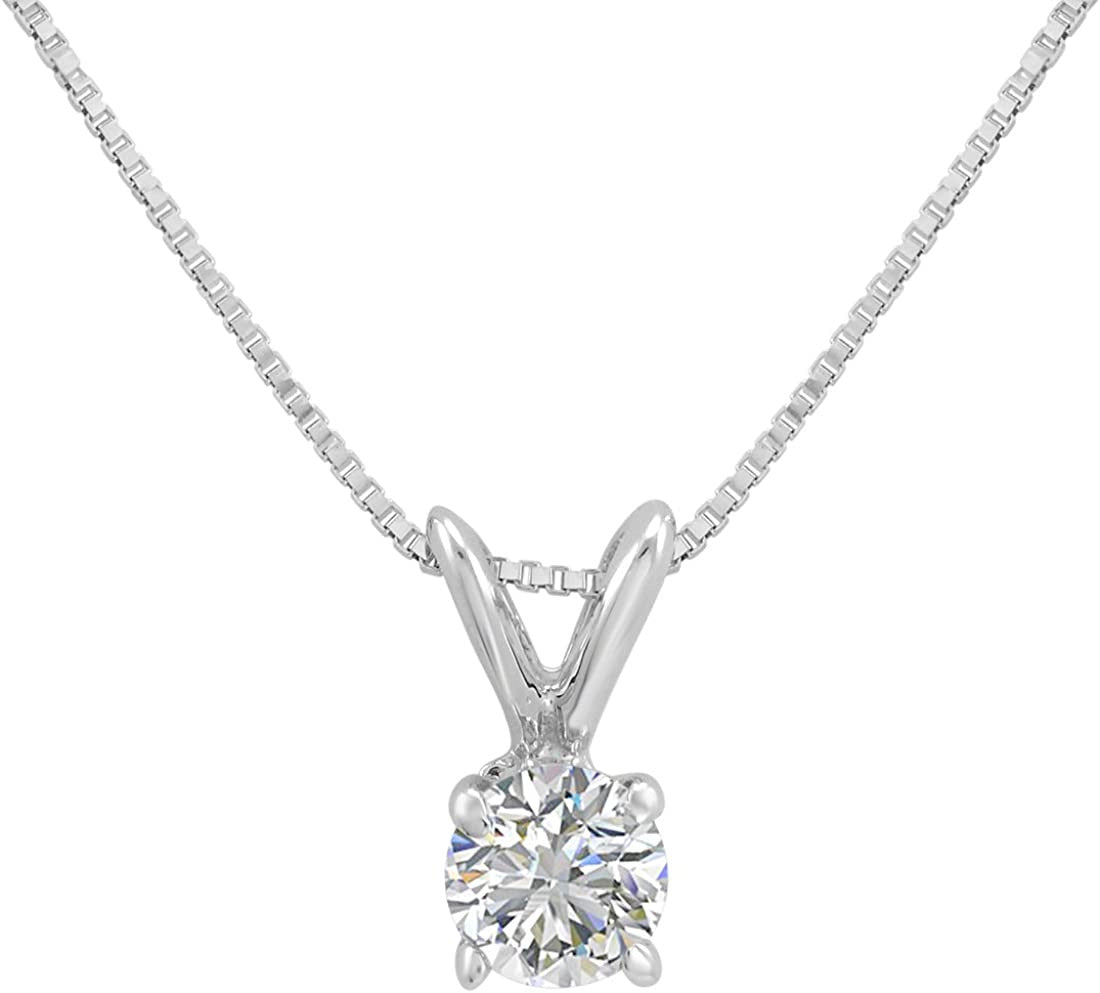 AGS Certified 1/3Ct REAL Diamond Solitaire Pendant Necklace for Women in 14K Whi