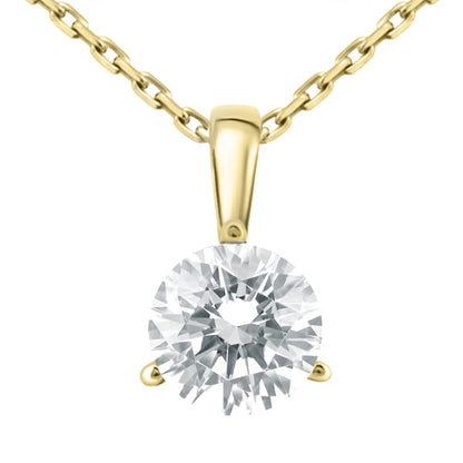 Round Diamond Three Prong Solitaire Pendant in 14K Gold Pendant (J-K Color I2-I3