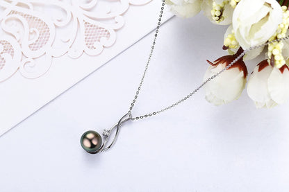 Authentic South Sea Tahitian Black Pearl Pendant Necklace 9-10Mm round 18K Gold