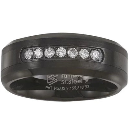 Black Tungsten Carbide 1/5 CT. T.W. Diamond Mens Wedding Band