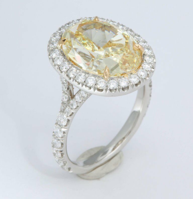 6 Carat Oval Fancy Yellow Diamond Ring GIA Certified Engagement Ring