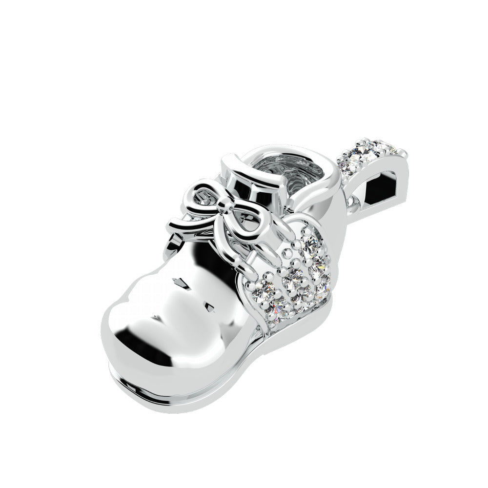 Birthstone Baby Shoe Pendant Necklace W/ Pure Brilliance Zirconia - Rhodium Plat