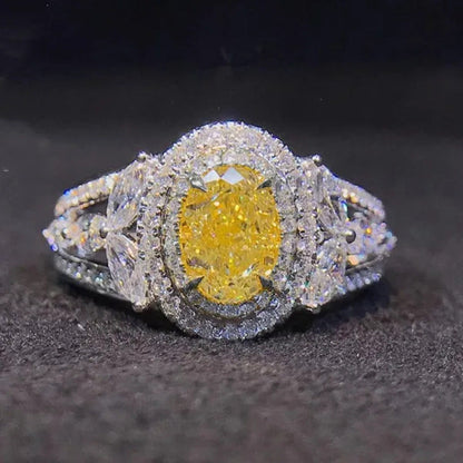 Trendy Silver Plated Lab Diamond White Sapphire Citrine Gemstone Rings for Women