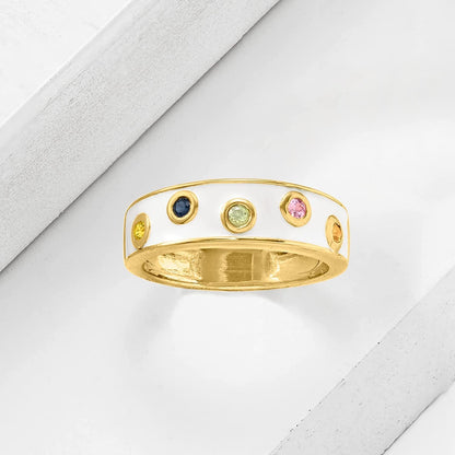 0.20 Ct. T.W. Multicolored Sapphire and White Enamel Ring in 18Kt Gold over Ster