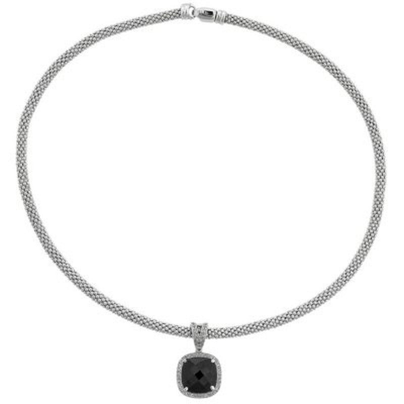 Onyx and White Topaz Necklace in Italian Sterling Silver