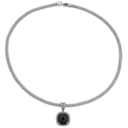 Onyx and White Topaz Necklace in Italian Sterling Silver
