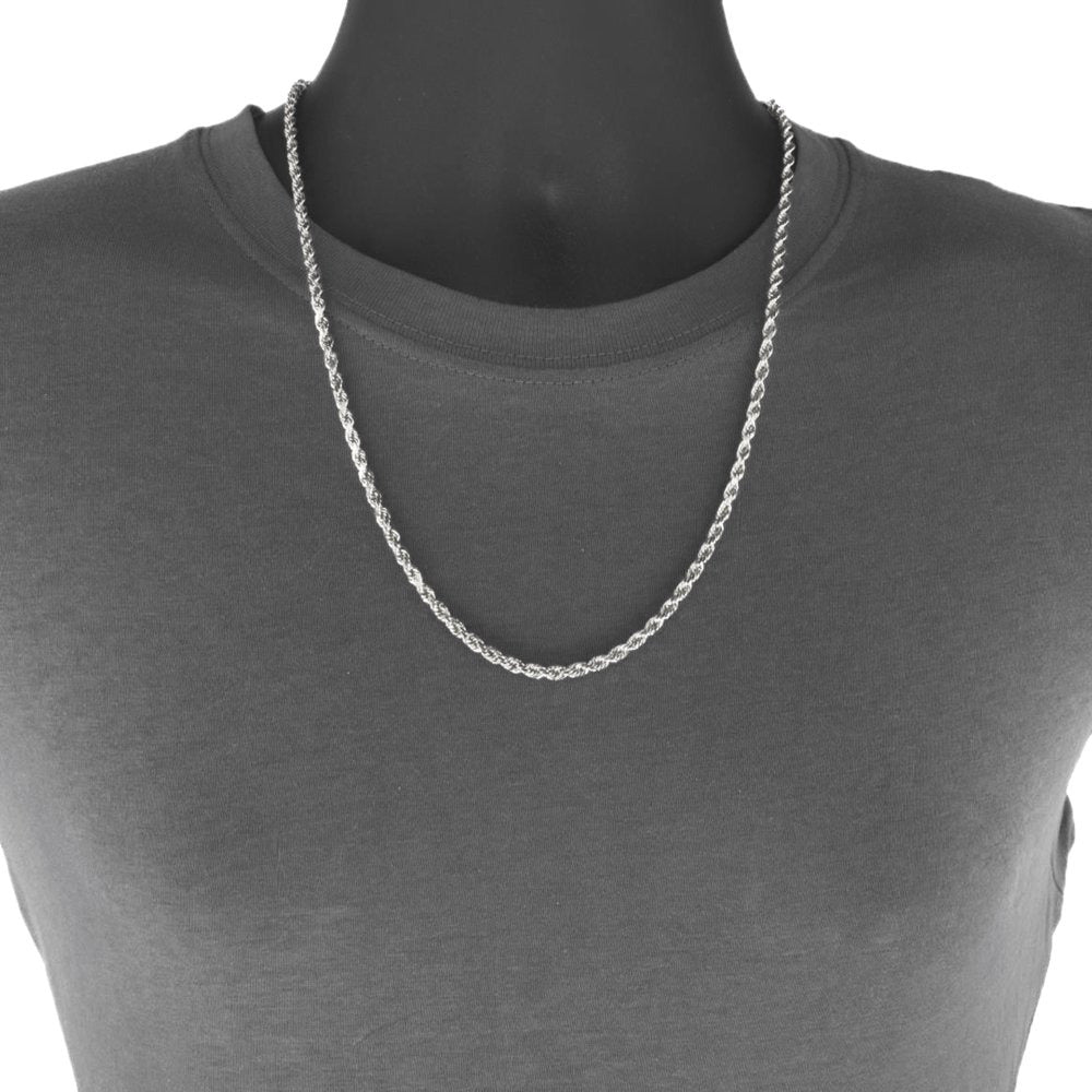 10K White Gold 5Mm Rope Chain Diamond Cut Pendant Necklace, Mens Jewelry with Lo