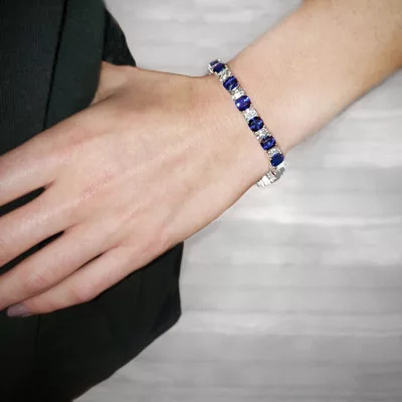 Lab Created Blue and White Sapphire Bracelet in Sterling Silver (IGI Apprasial V