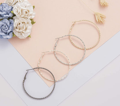 Silver Gold Gunmetal Grey Rhodium Plate Hoop Earrings Set for Women Teen Jewelry