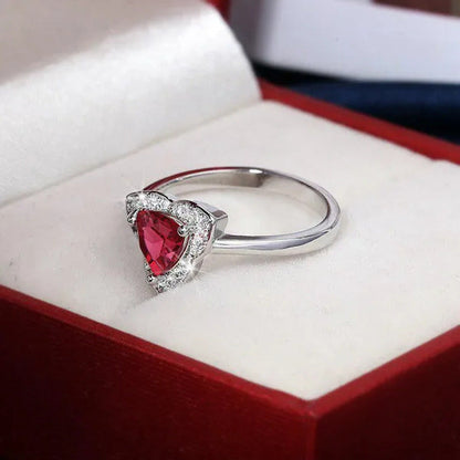 Classic Garnet Red Personality Ruby Color Zircon 925 Silver Ring Love Romance Ri