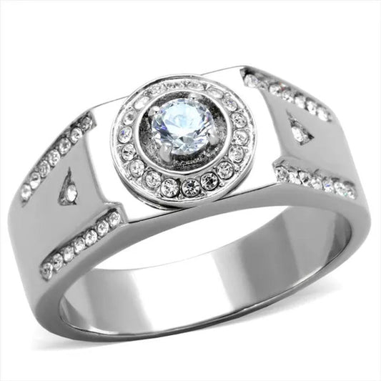 Men'S .50 Ct round Cut Simulated Diamond Silver Stainless Steel Ring Size 8-13