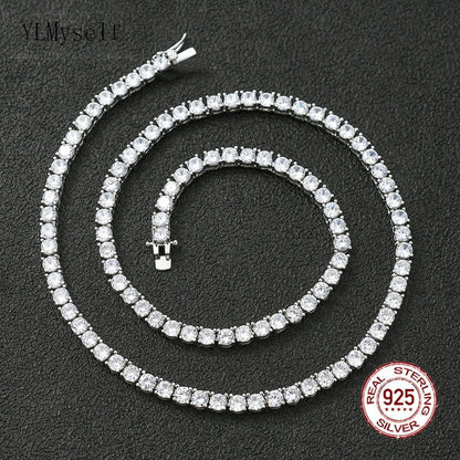 100% Guarantee Real 925 Sterling Silver 41/45/51/56/61CM Tennis Necklace 3/4Mm