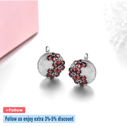 Natural Red Garnet Solid Silver Clip Earring 5.2 Carats Genuine Garnet Faced Cut