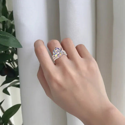 Exquisite Women'S Fashion Two-Color Princess Square Diamond Ring Bride Wedding R