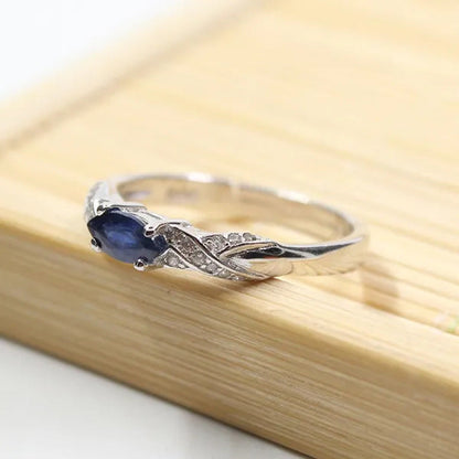 Hotsale Natural Sapphire Ring 3*6Mm Natural Sapphire Gemstone Silver Ring Solid