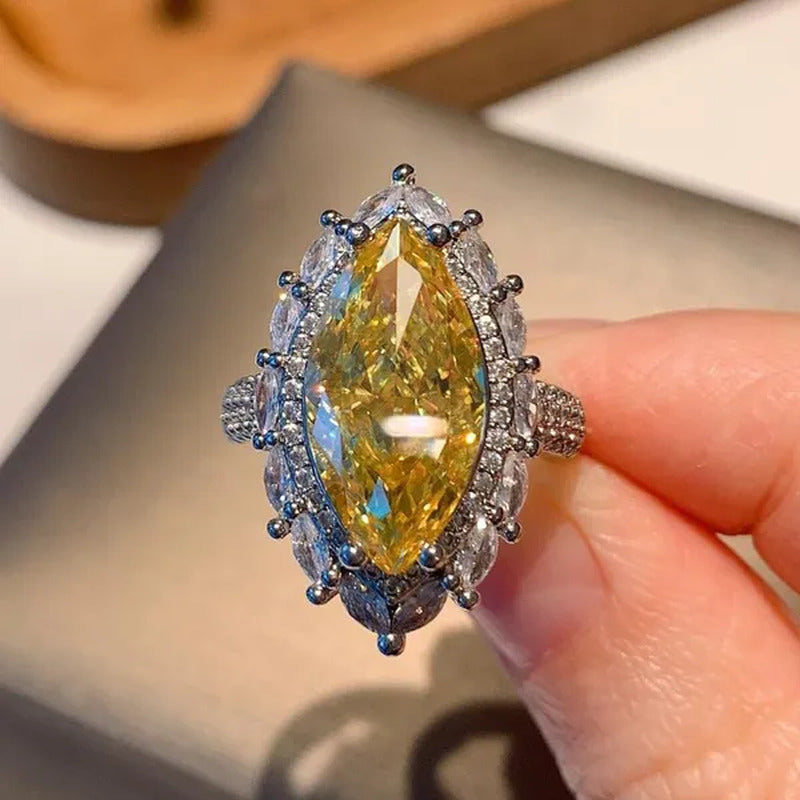 Trendy Marquise Cut Citrine Gemstone Silver Plated Rings for Women Bridal Engage