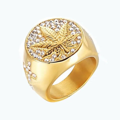Sophisticated Luxury Classic Men'S Zirconia Stong Maple Leaf Ring Vintage Europe