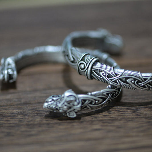 LANGHONG 10Pcs Norse Viking Bracelet and Bangle Wolf Head Bracelet for Men