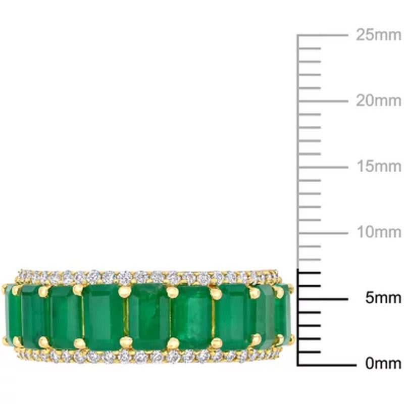 Allura Emerald and 0.28 CT. T.W. Diamond 9-Stone Wedding Ring in 14K Yellow Gold