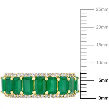 Allura Emerald and 0.28 CT. T.W. Diamond 9-Stone Wedding Ring in 14K Yellow Gold