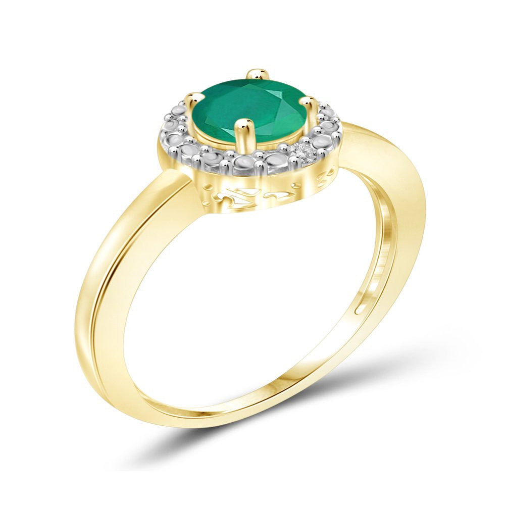 1/2 Carat T.G.W. Emerald and White Diamond Accent 14Kt Gold over Silver Ring