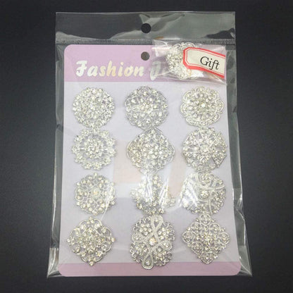 Lot 12Pc Clear Rhinestone Crystal Flower Brooches Pins DIY Wedding Bouquet Broac