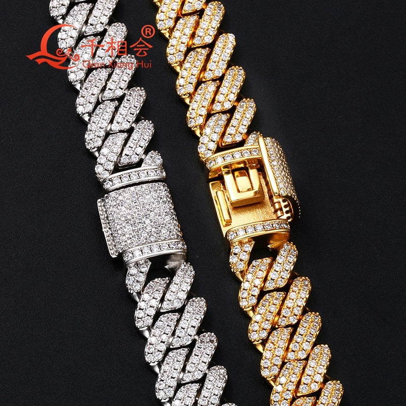 Necklace S925 Silver 8-20Mm Two Rows Cuban Link Iced Out Hip Hop White